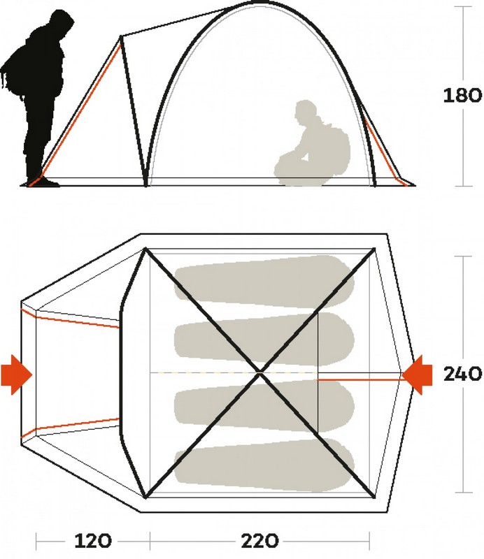 Dimensions de la tente de trekking Tenere 4 Ferrino